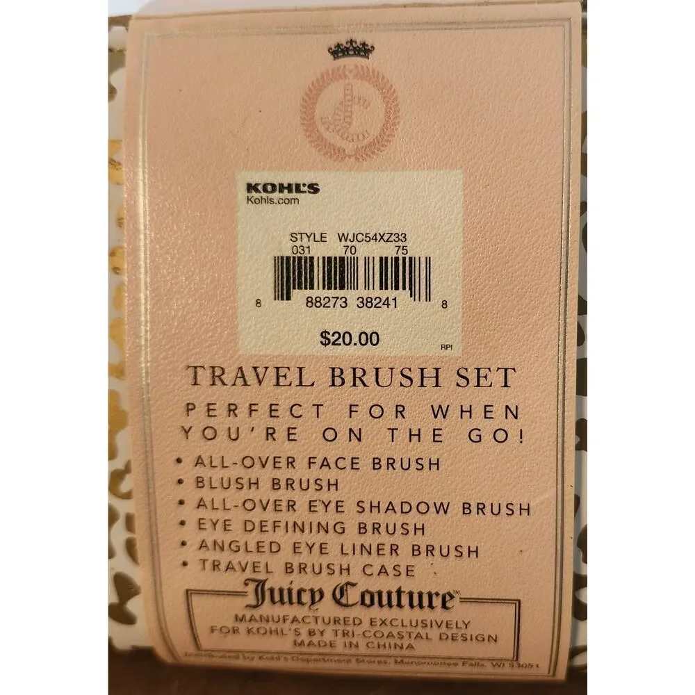 Juicy Couture Insta Glam Limited Edition Travel Brush Set Leopard Zip Case NWT